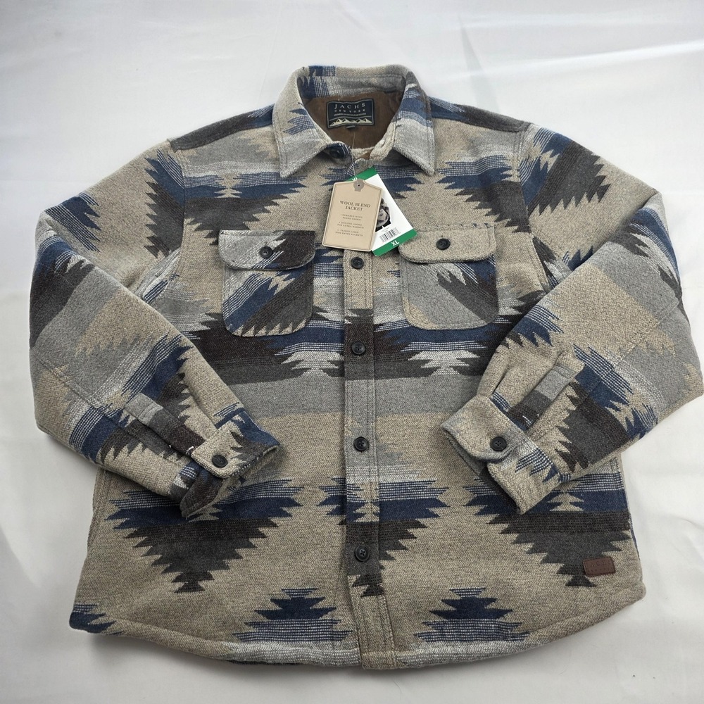 JACHS New York Jacket Mens XL Tan Aztec Wool Blend Flannel Sherpa Lined Quilted